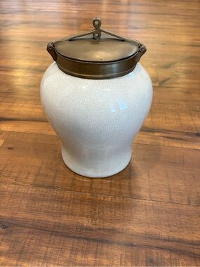 Tozai White Crackle Jar With Bronze Lid Decorative Vase